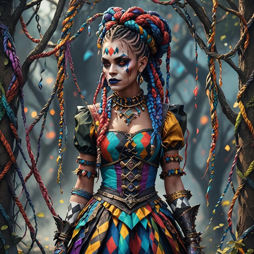 Harlequin Demon with Multicolored Braids