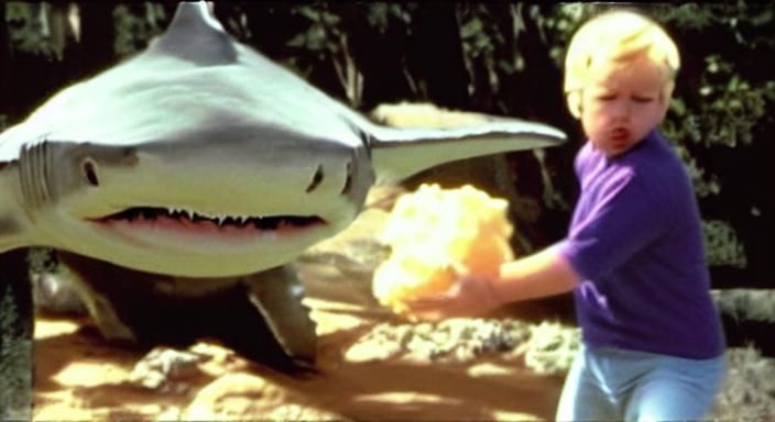 Surreal Shark Attack: Bear vs. Mashed Potato Fight