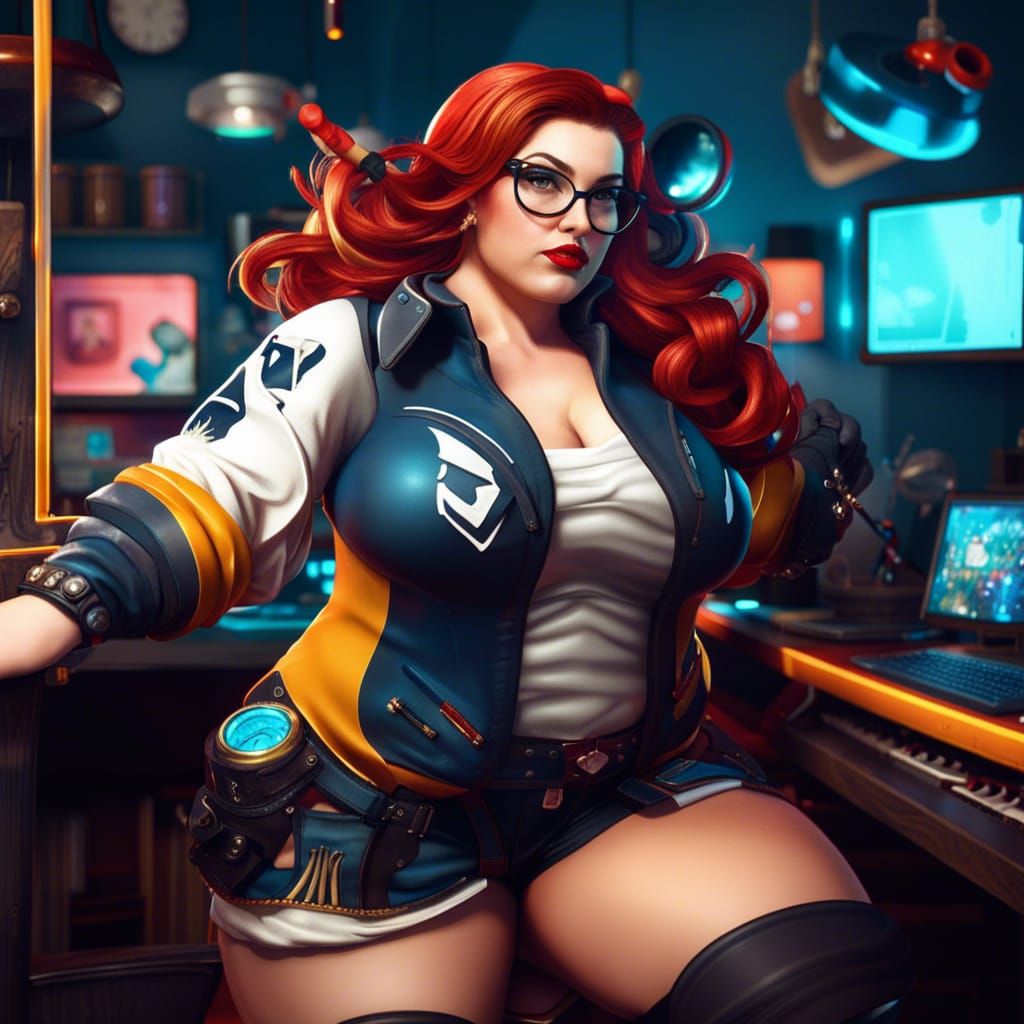 Plus Size Pinup Girl: Detailed Fantasy Art