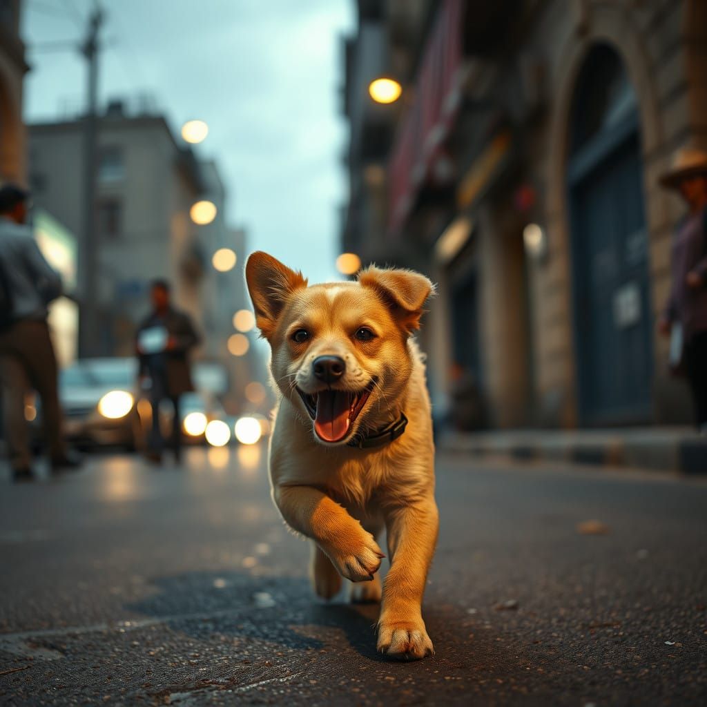 A Hyper-Realistic Scene of a Baby Dog Running on Jerusalem S...