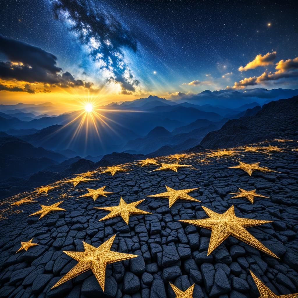Indigo Sky Full of Golden Stars: Hyperrealistic Image