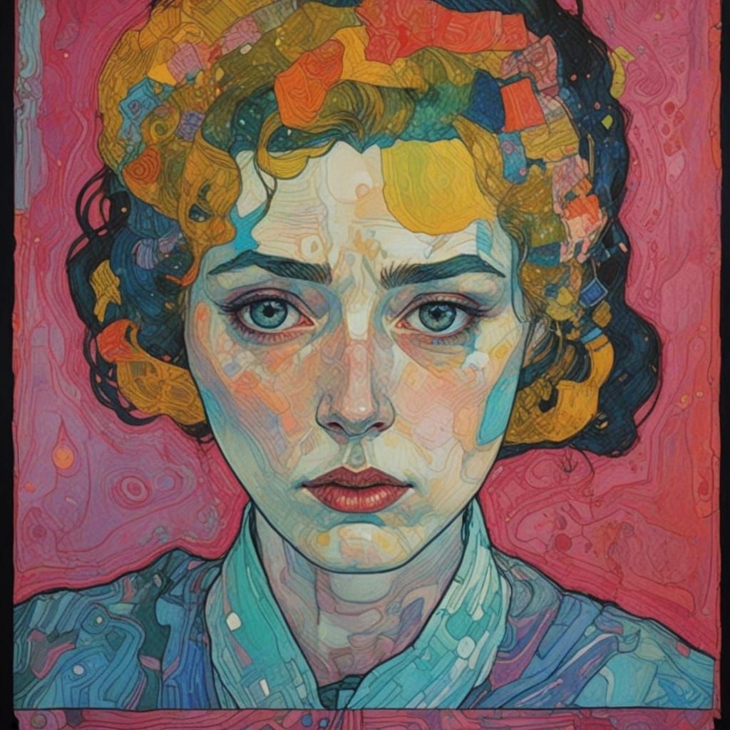 Egon Schiele & Waterhouse Inspired Abstract Portrait