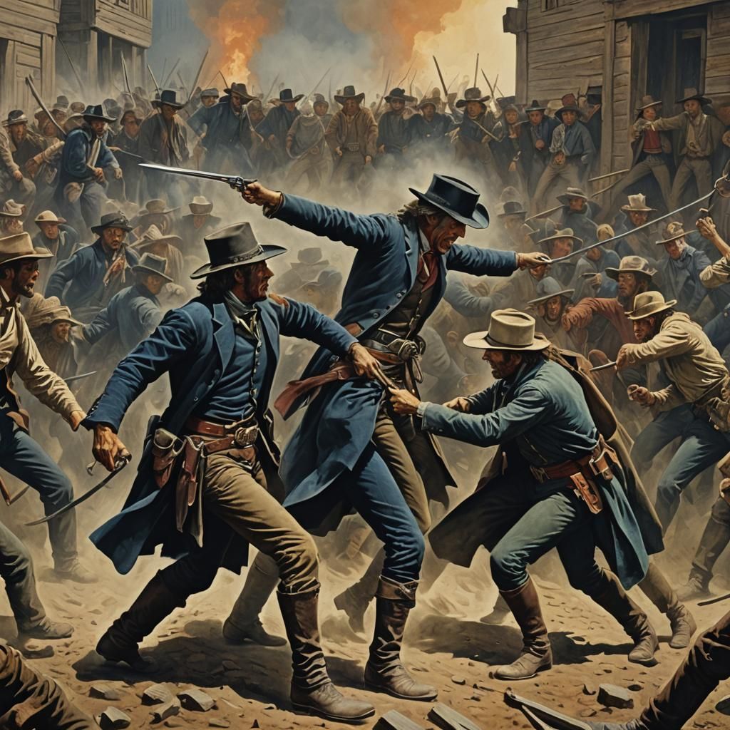 Western Movie Fight Scene in Dark Fantasy Style