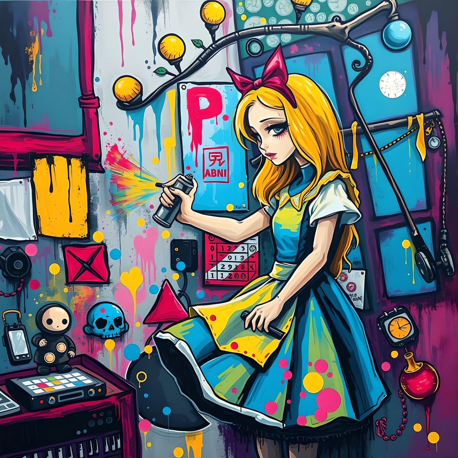 Cyberpunk Alice in Wonderland Spray Painting