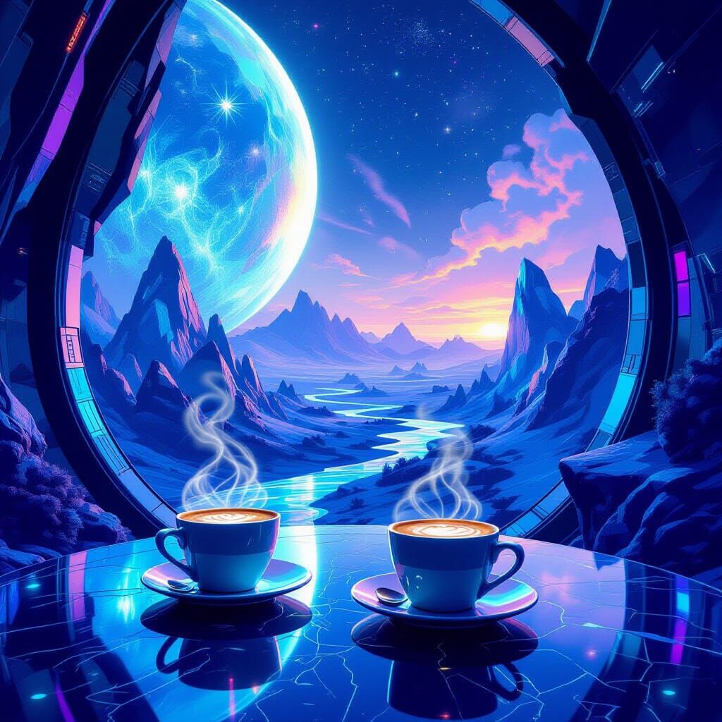 Bioluminescent Cafe on Crystalline Planet