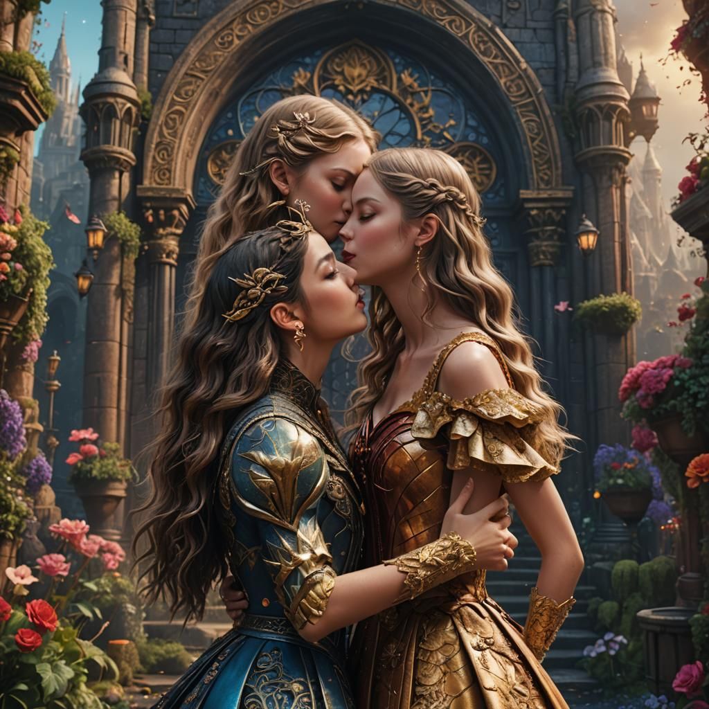 Pop Stars Kissing: Detailed Fantasy Concept Art