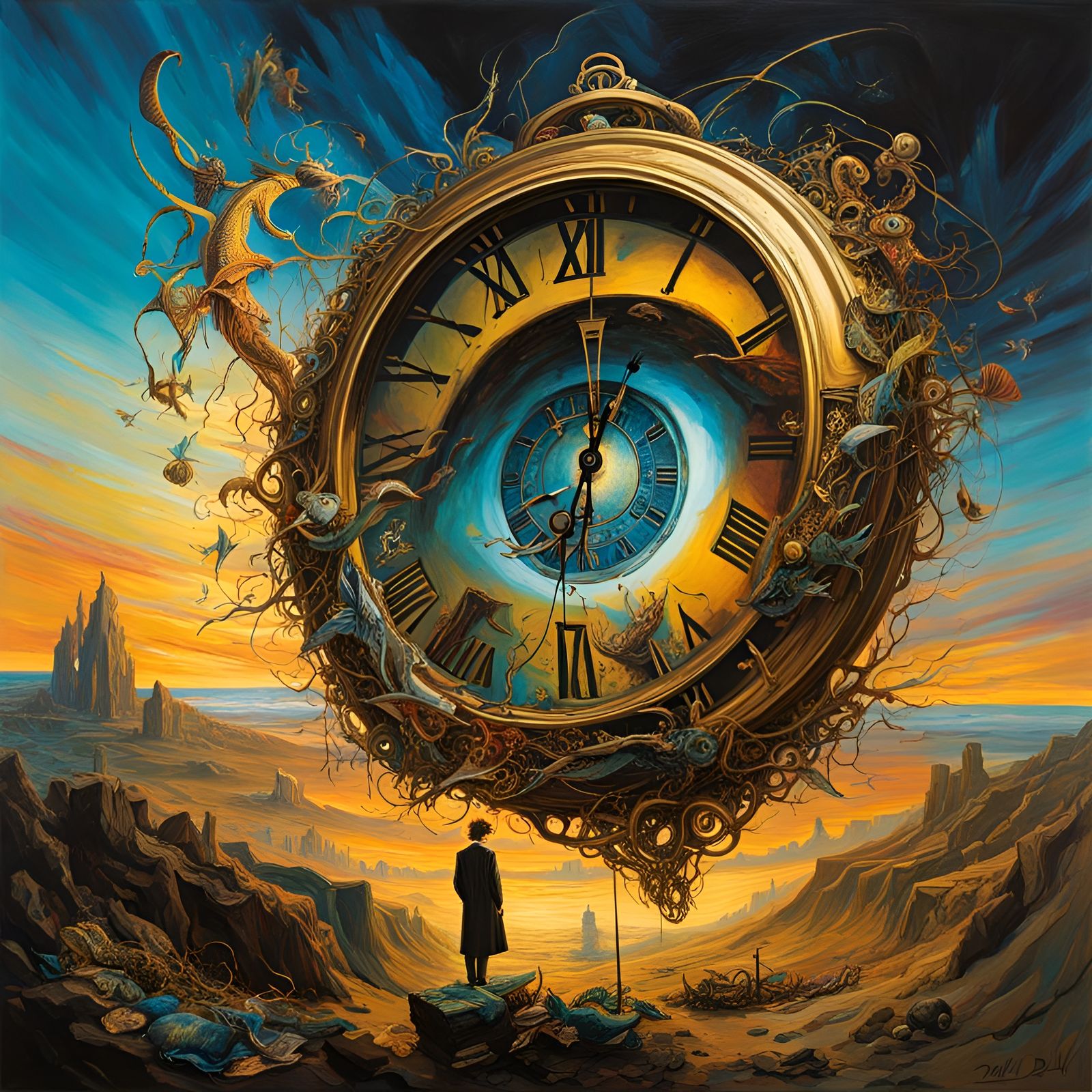 Surreal Melting Clocks in Salvador Dali Style