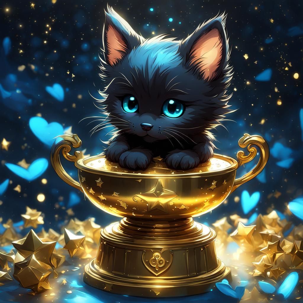 Chibi Kitten Wins Trophy as Glowing Constellation