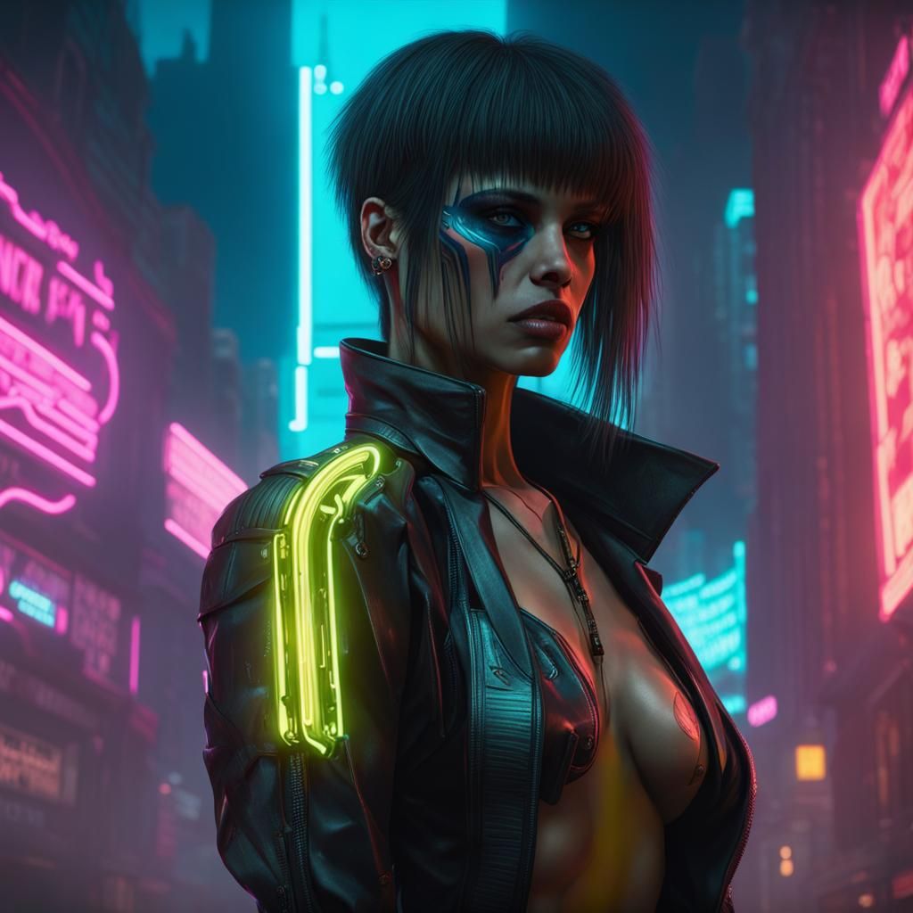 Hypnotic Cyberpunk Scene in Neon-Lit Future