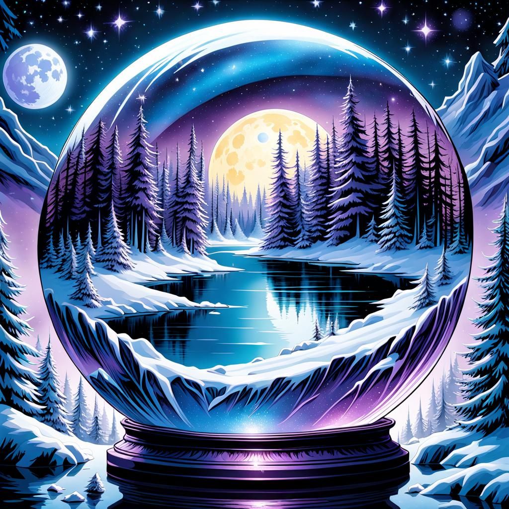 Cosmic Winter Landscape in Glass Globe