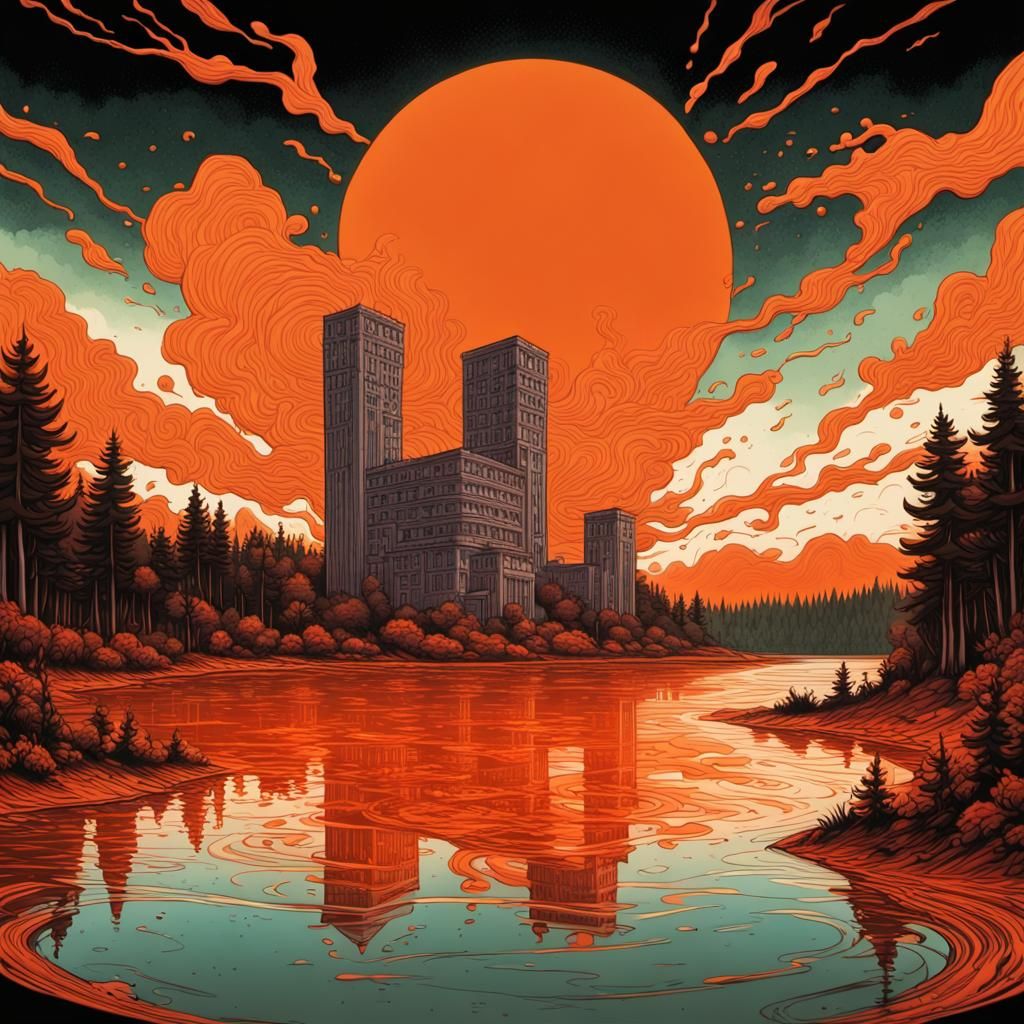 Radioactive Lake Illustration in Comic Book Style