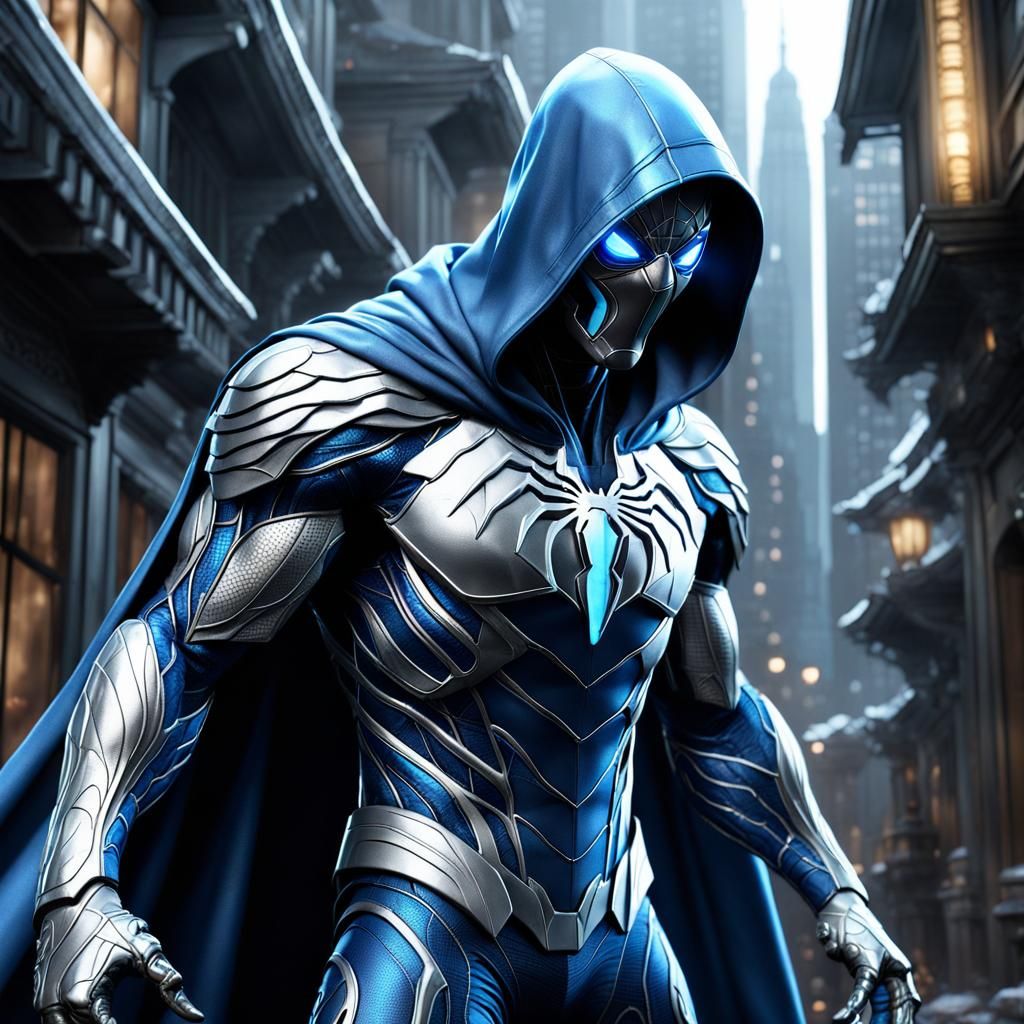 Spiderman in Silver and Blue Symbiont Suit