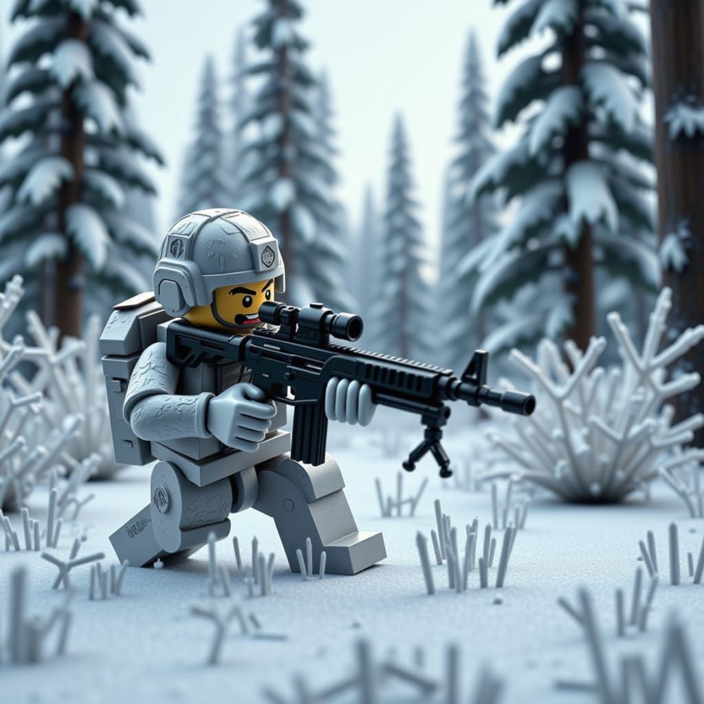 Highly Detailed Lego Soldier in Tactical Camouflage, Prone i...