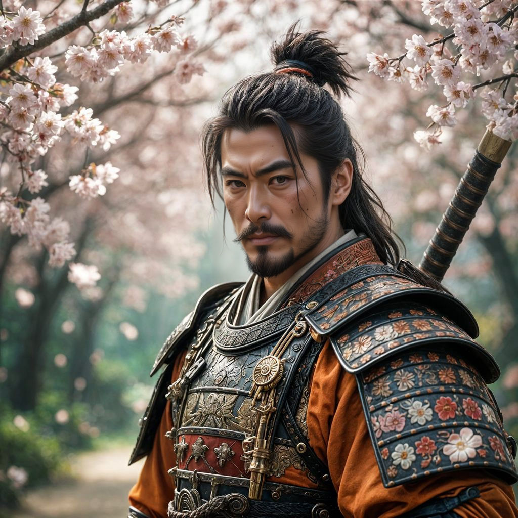 Epic Male Samurai in Cherry Blossom Forest Digital Painting