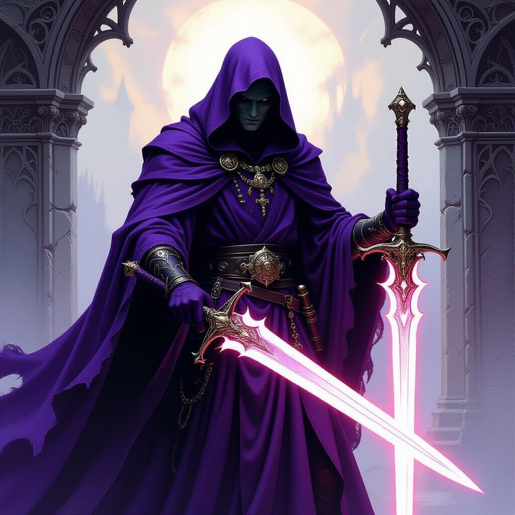 Warlock with Magic Sword in Gothic Style