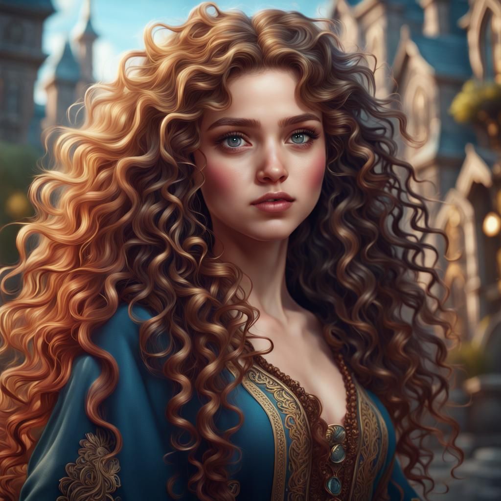Beautiful Girl with Curly Hair, Fantasy Art