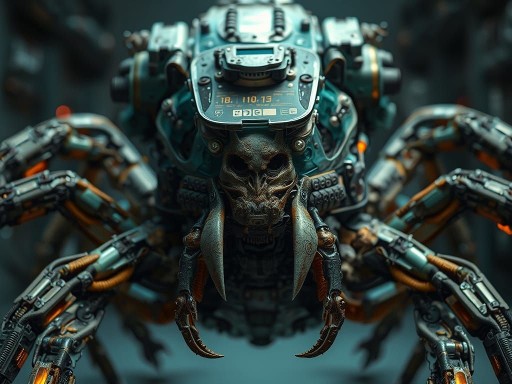 Creepy Cybernetic Scorpion Android in Macro View