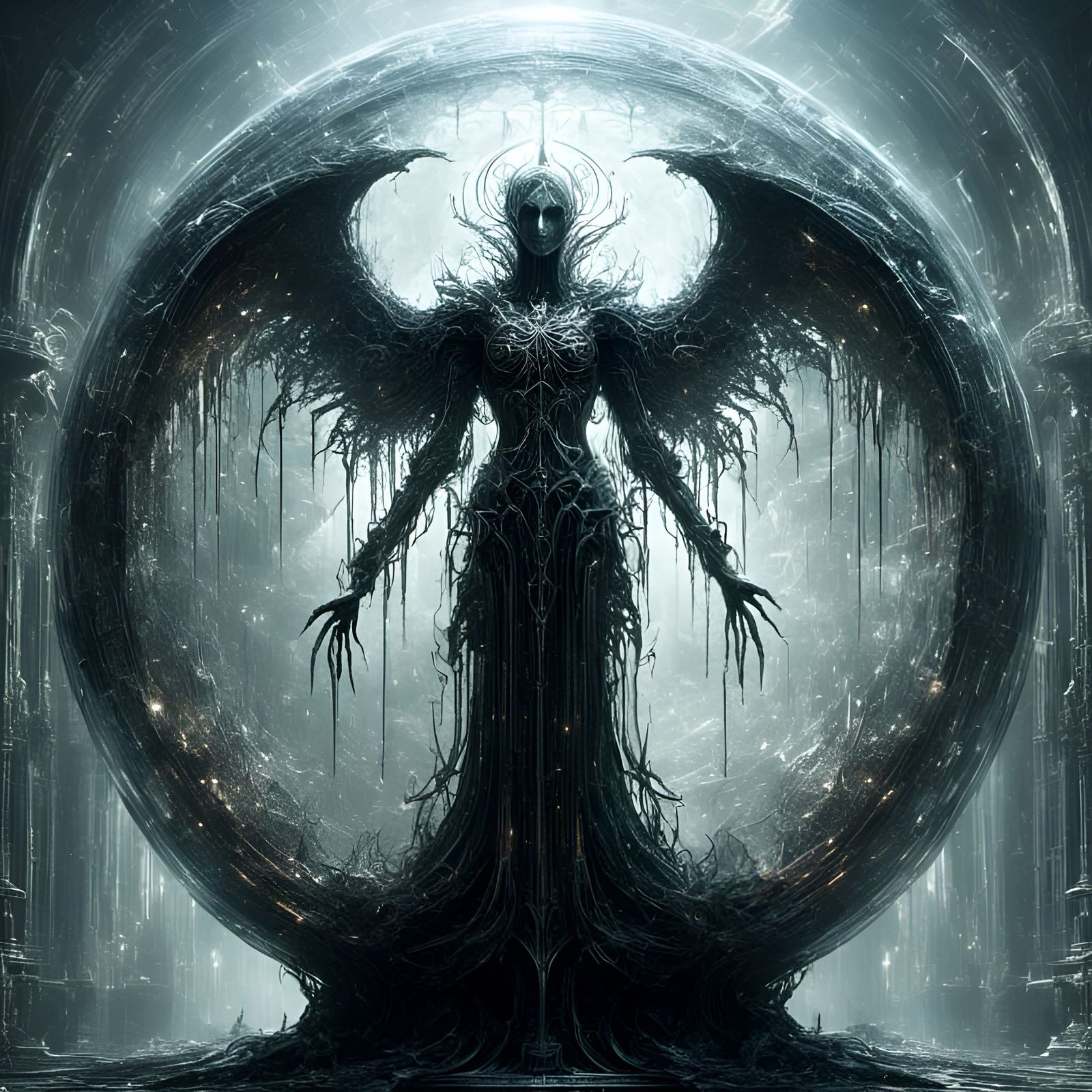 <lora:GlassCore:1.0> <lora:Mystikal:1.0>angel of death, inside a glass ball