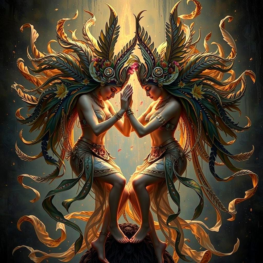 Dynamic Tribal Dancers in Rococo Fantasy Art