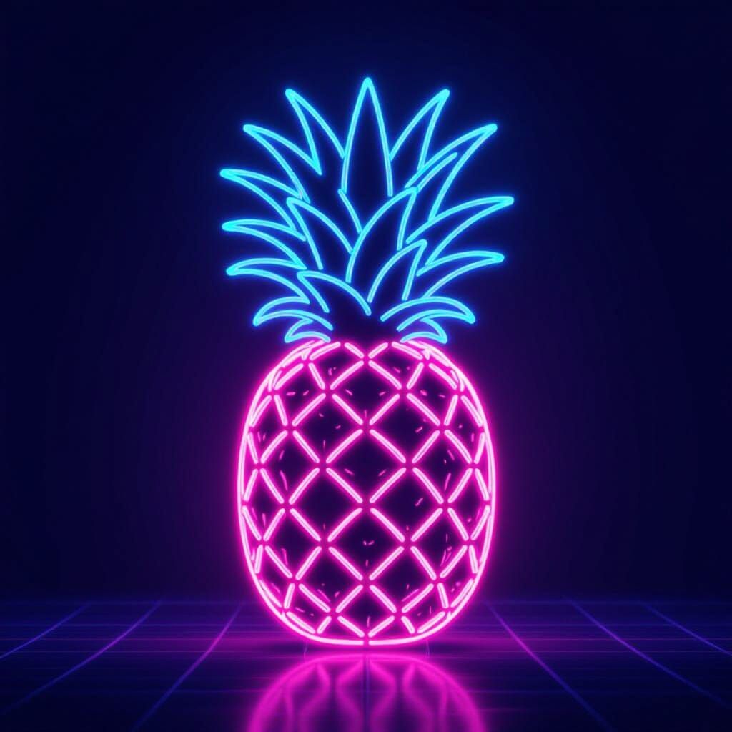Neon Pineapple Sign on Dark Synthwave Wallpaper