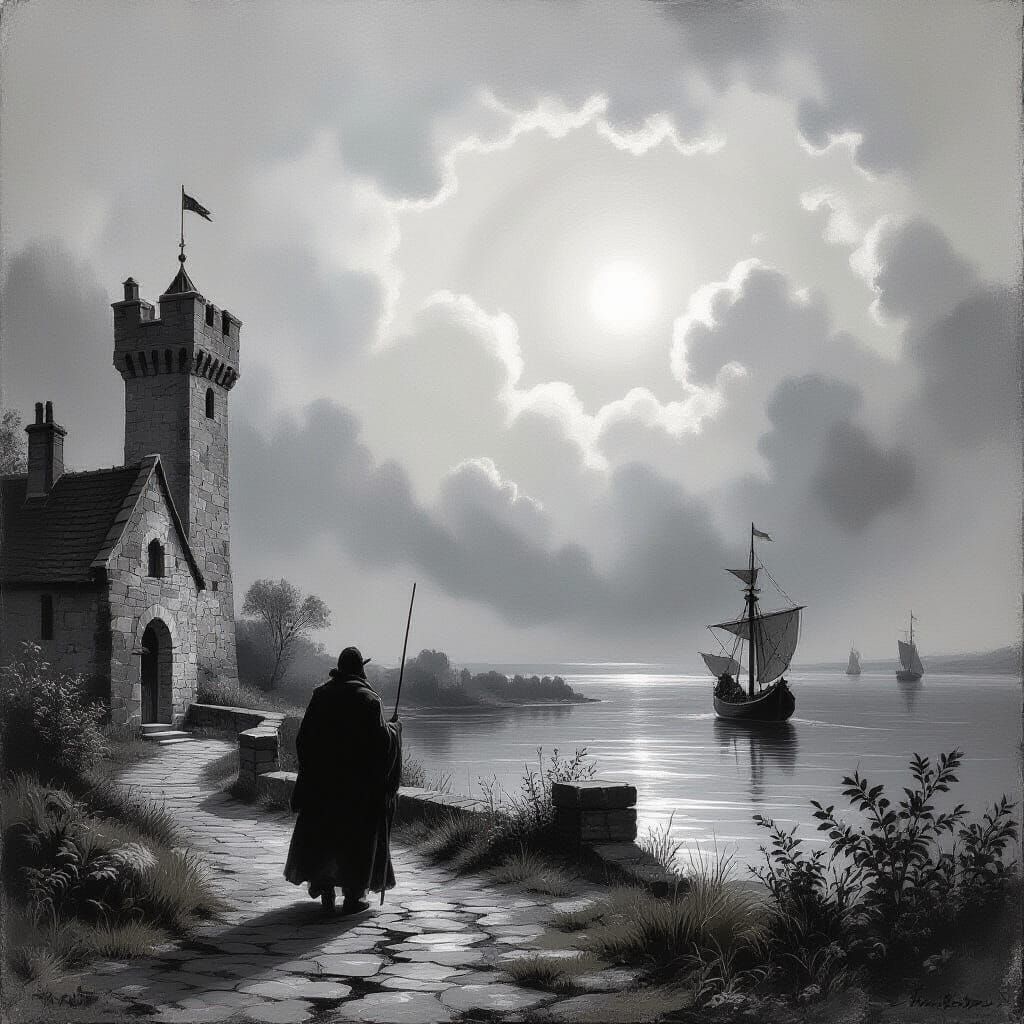 Gothic Style Clouds in Black and White Landscape