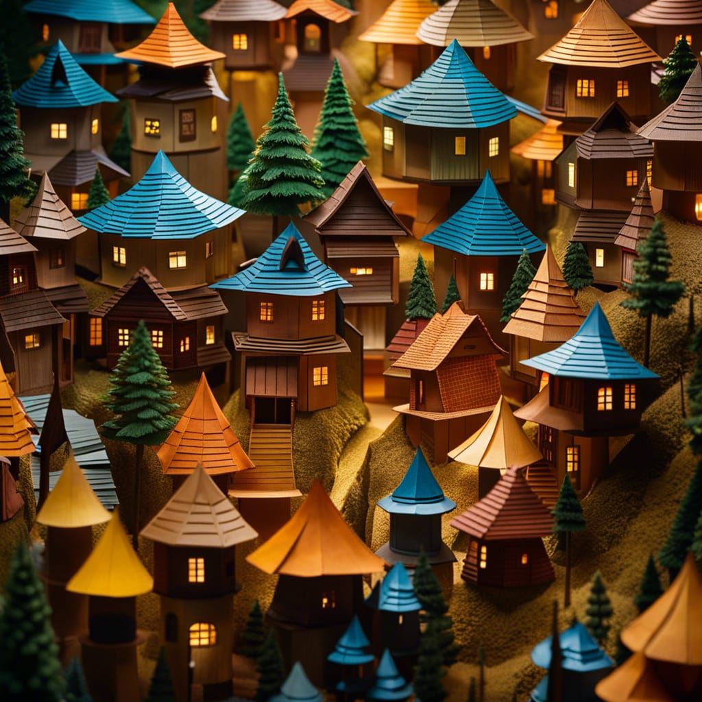 Origami Paper Treehouse City Inspired by Tim Burton