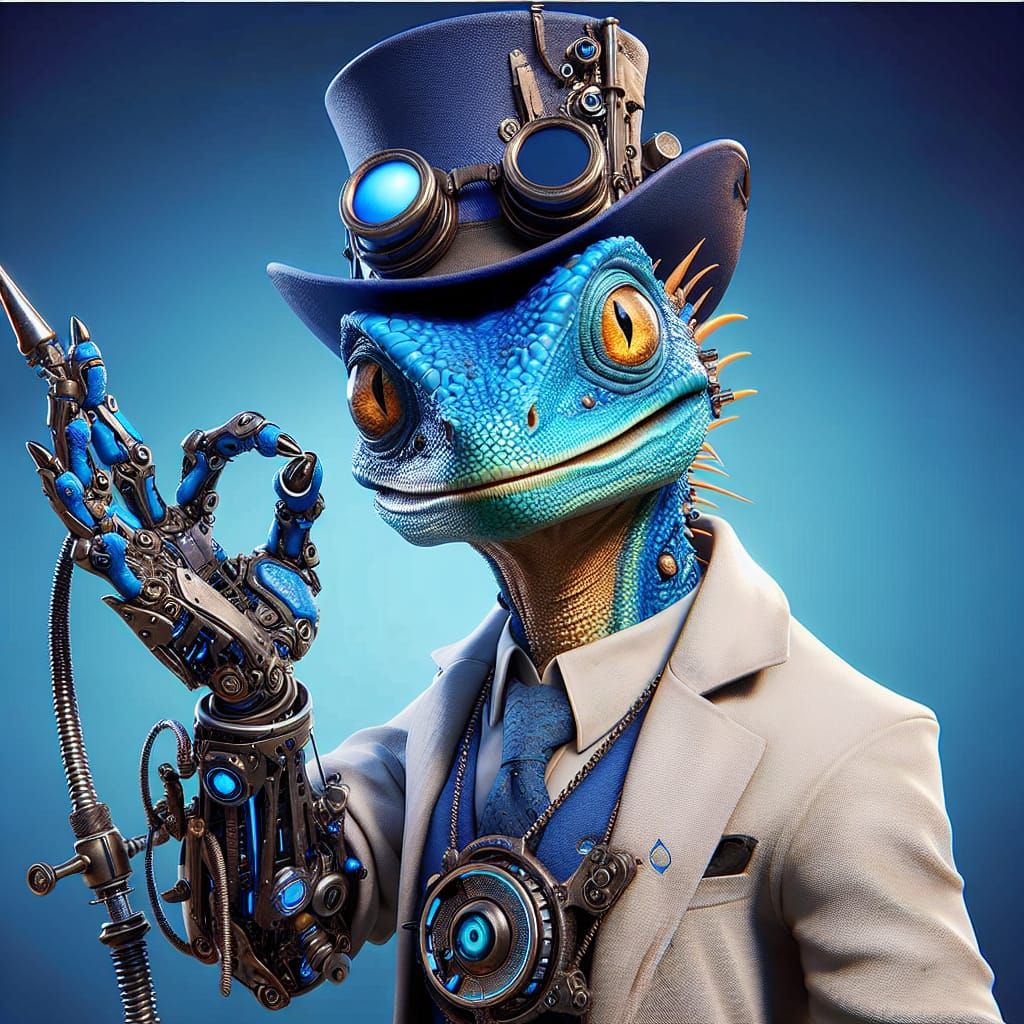 Blue Lizard Mad Scientist in Fantasy Concept Art