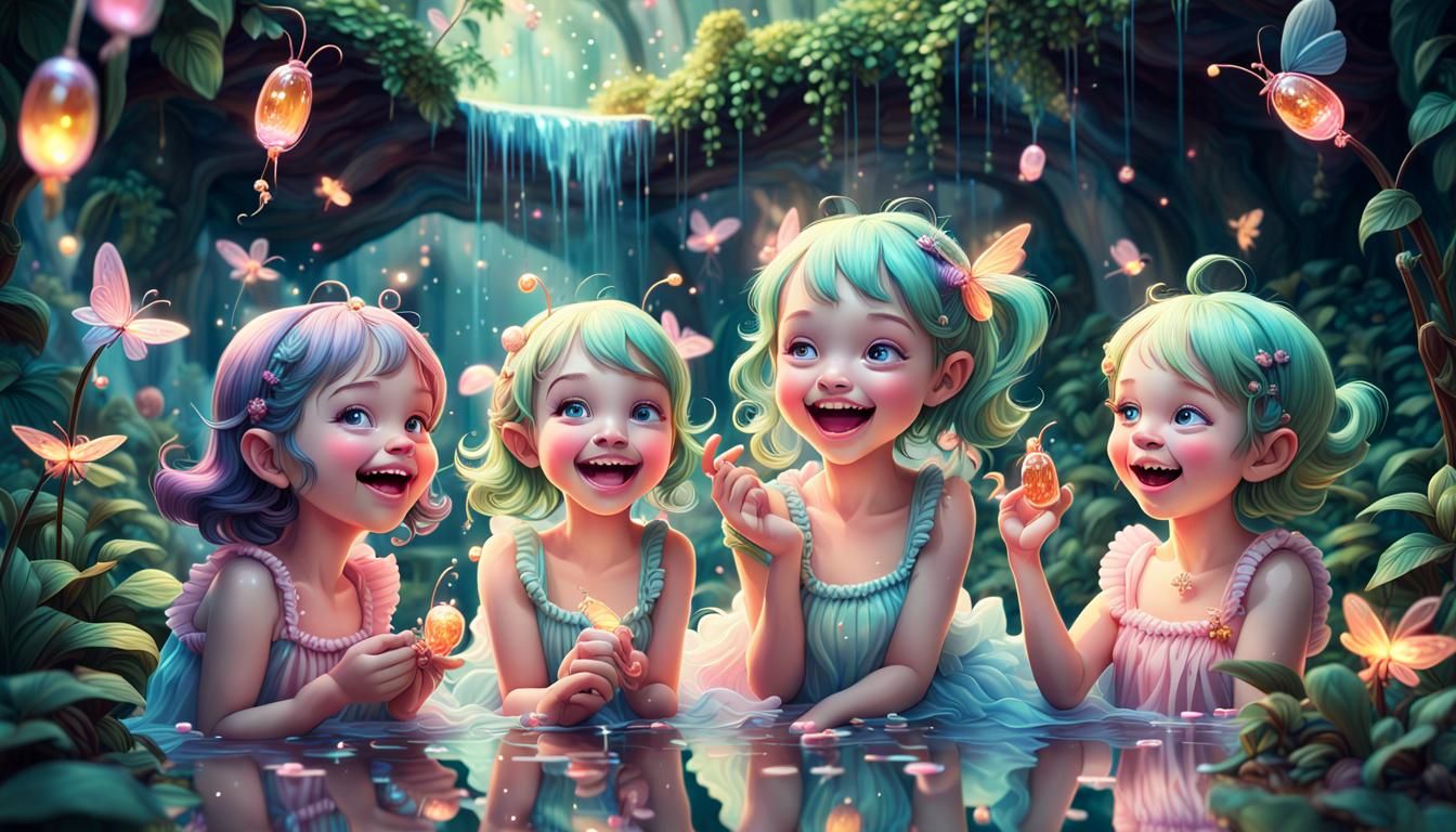 Laughing Magic Pixies in Candyland Art Style