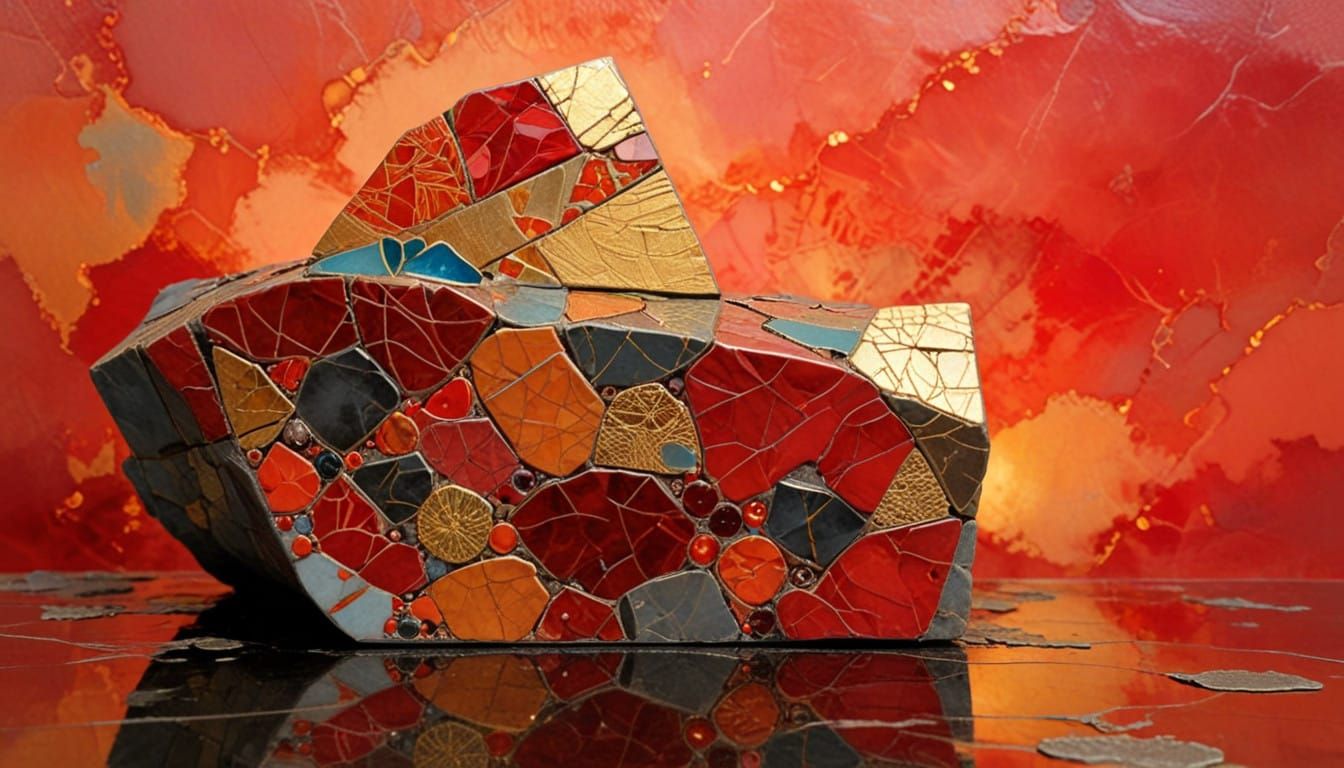 Impasto Ocean Sunset with Vibrant Hues and Textured Encausti...