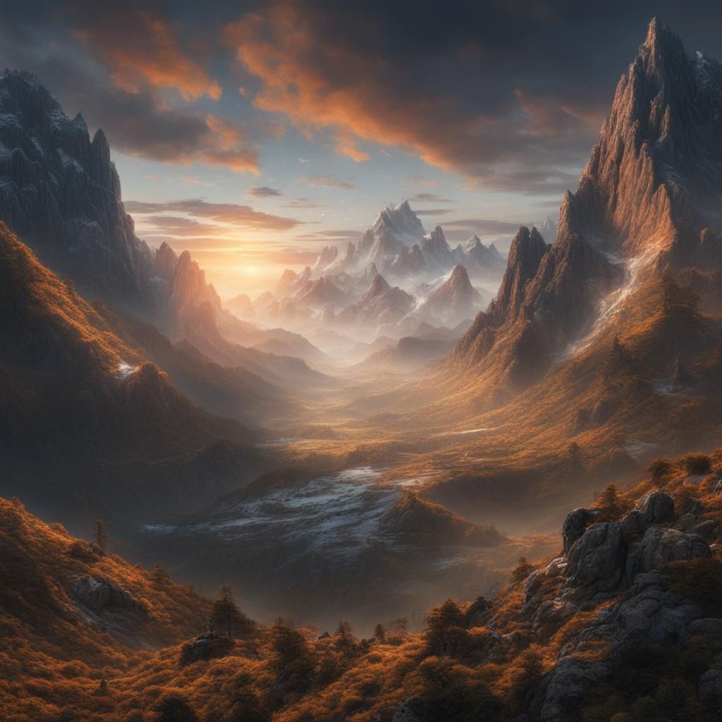 Epic Sunrise Over Mountains: A Digital Matte Painting