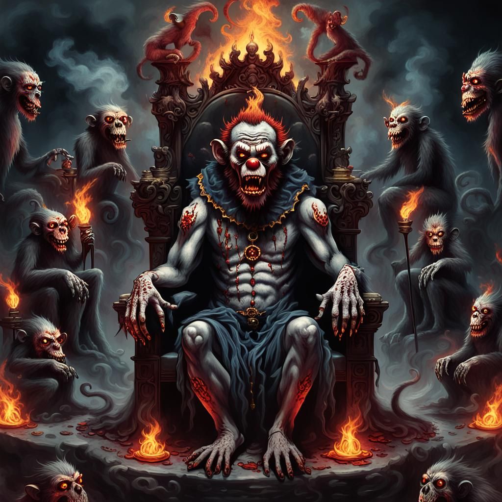 Monster Clown Satan on Hellish Throne