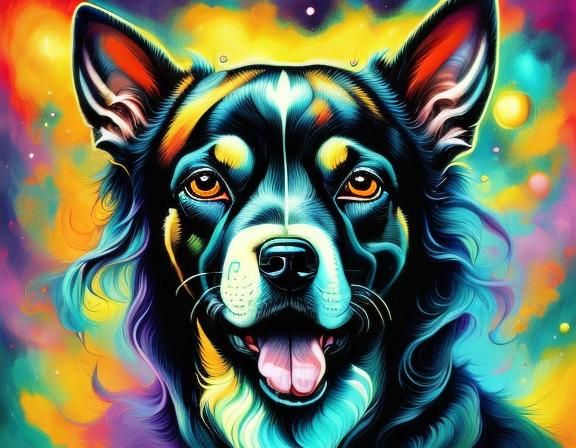 Surreal Pit Bull in a Dreamlike Fantasy Landscape