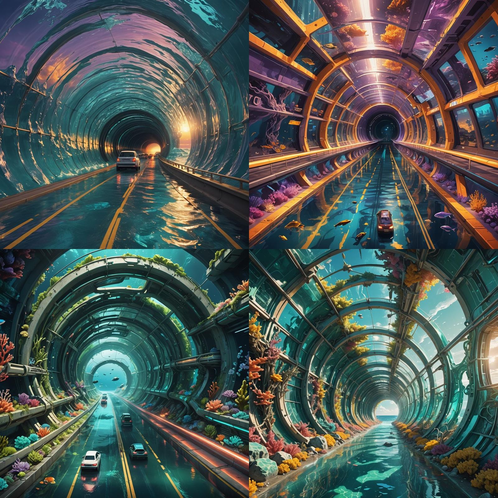 Futuristic Underwater Highway Tunnel Concept Art