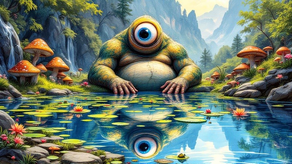 Vibrant Cyclops in Serene Mountain Landscape