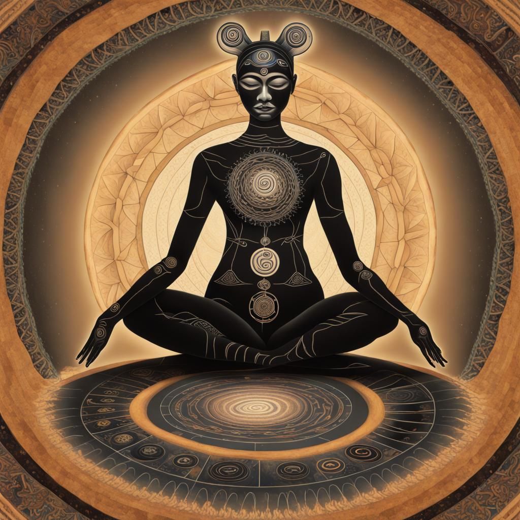 Woman in Butterfly Pose with Sacred Geometry, 3D Art