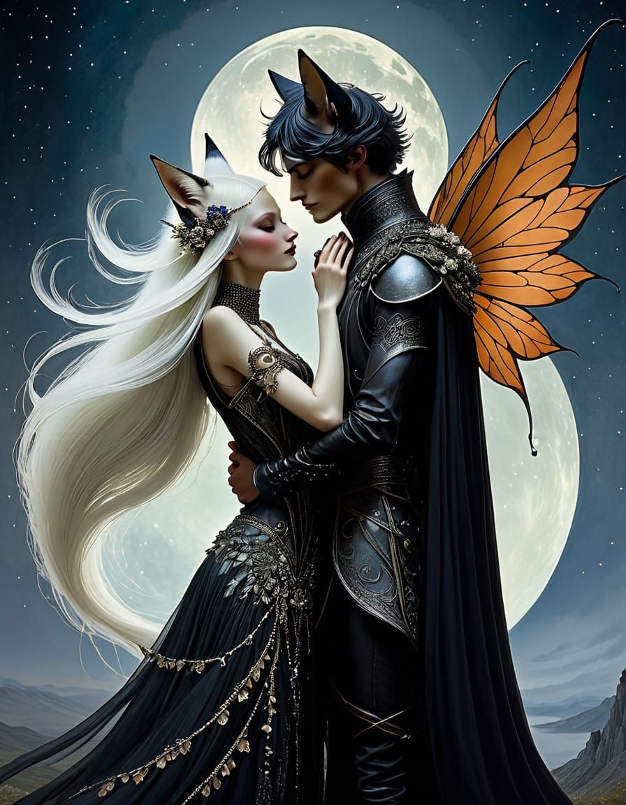 Dark Fae Fairy Fox Royalty in Embracing Ethereal Harmony
