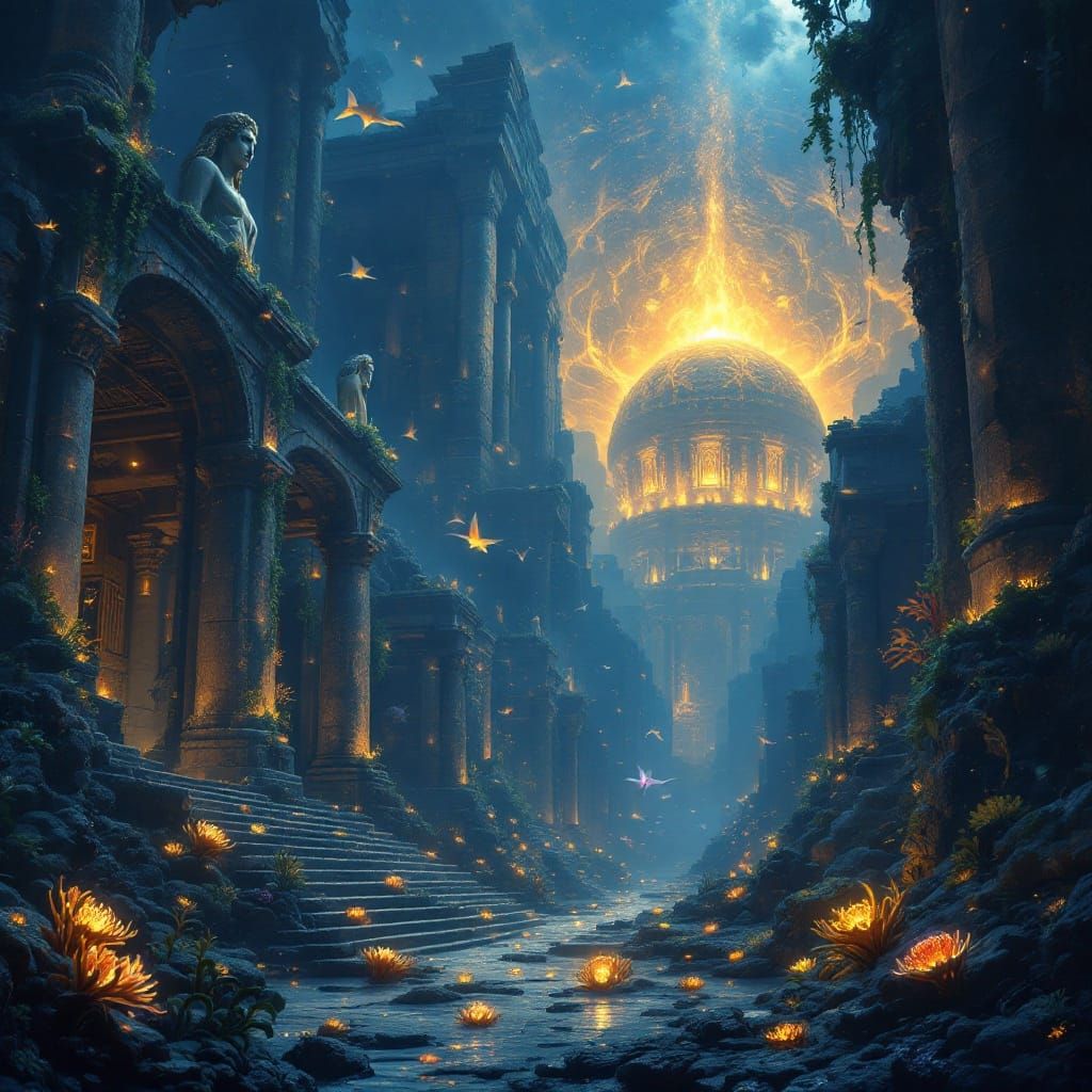 Atlantis Lost City in Midnight Abyss