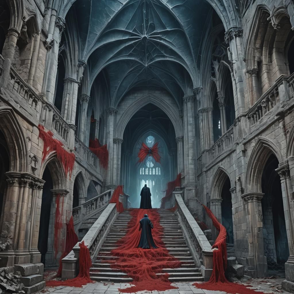 Vampire in Gothic Castle: Muted Blue Horror