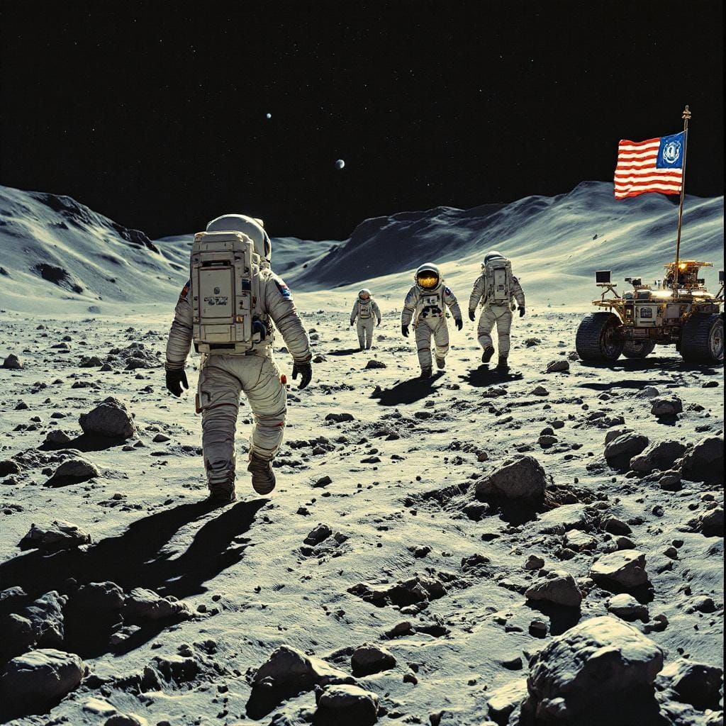 Lunar Exploration: Astronauts on the Moon in Hyper-Realism