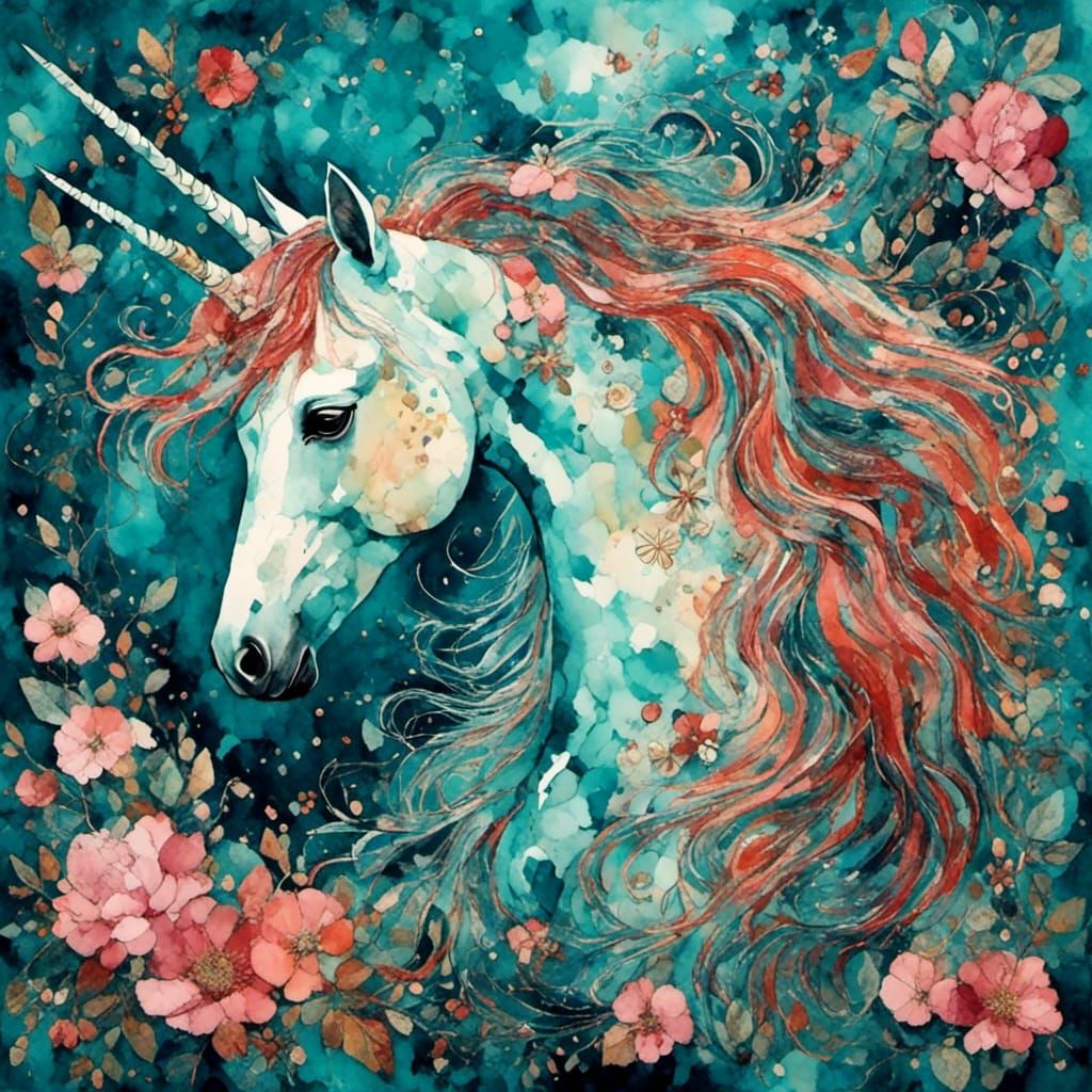 Ethereal Sky Unicorn Collage in Mixed Media