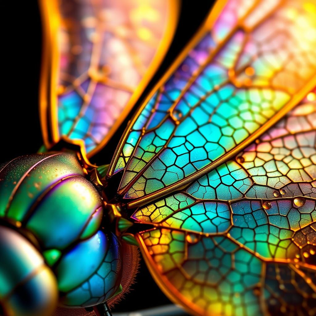 Vibrant Iridescent Dragonfly Wing in Hyperrealistic Detail