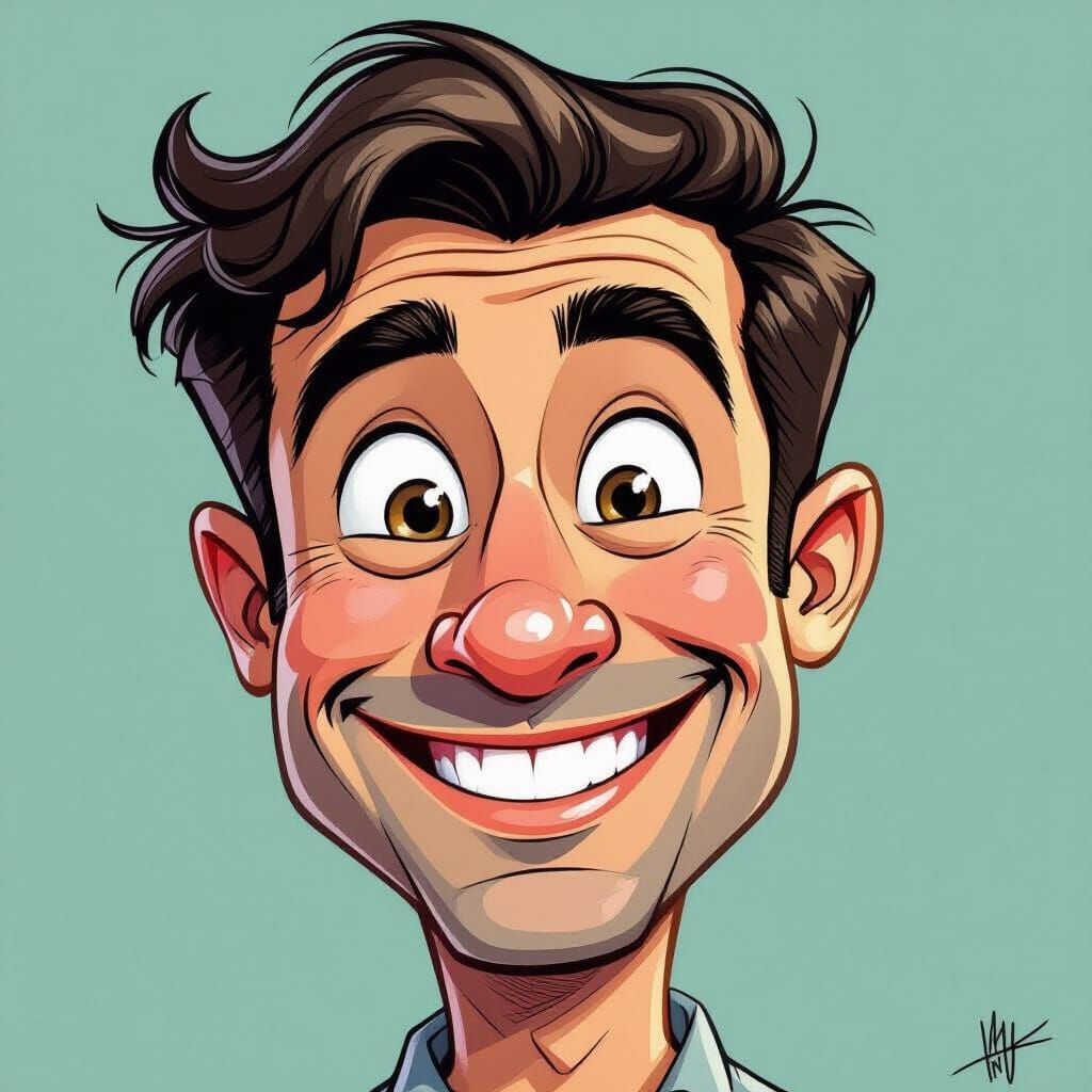 Playful Caricature of Smiling Person with Oversized Nose