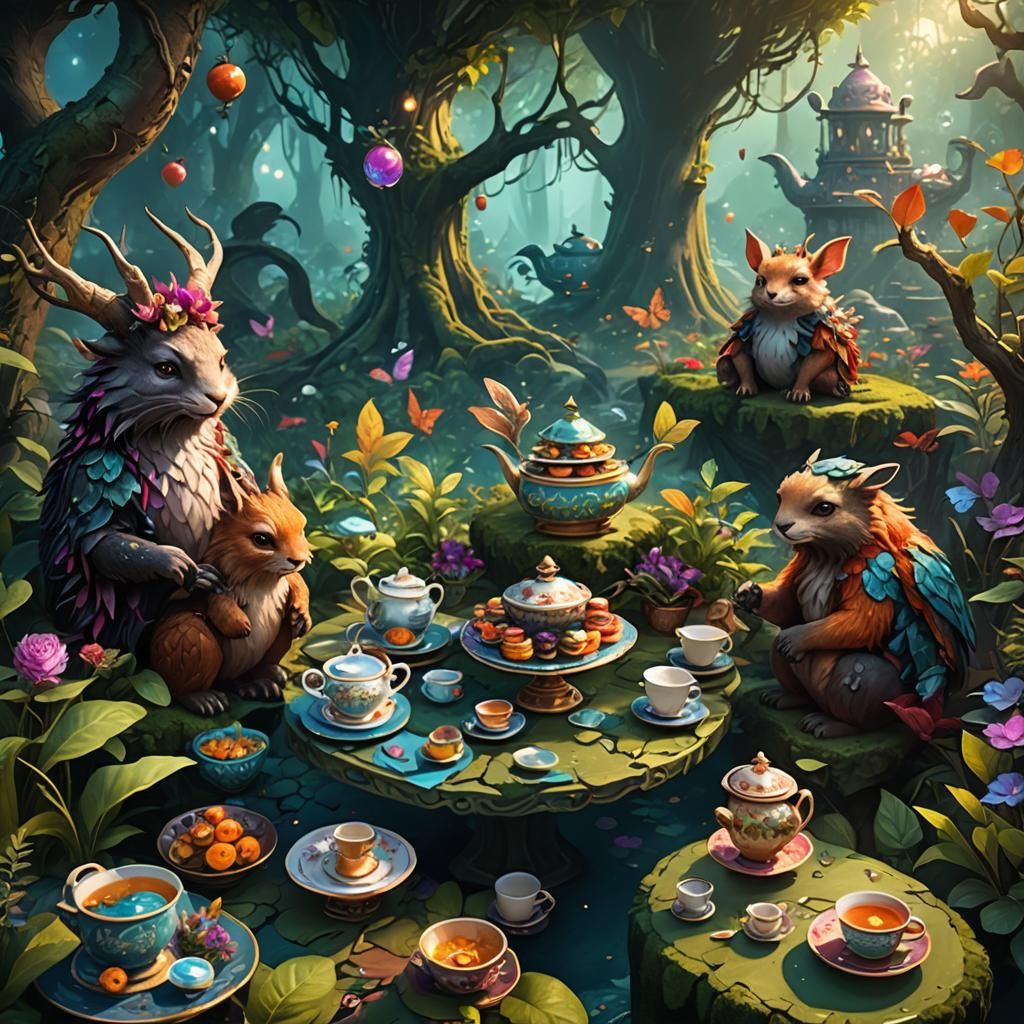 Magical Tea Party in a Fantasy Ecosystem
