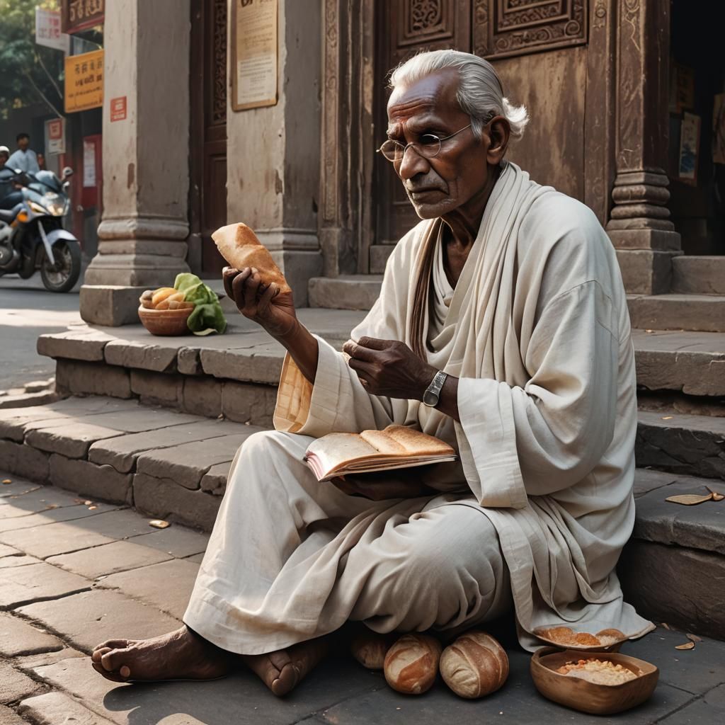 Elderly Indian Man at Temple: Hyperrealistic Concept Art