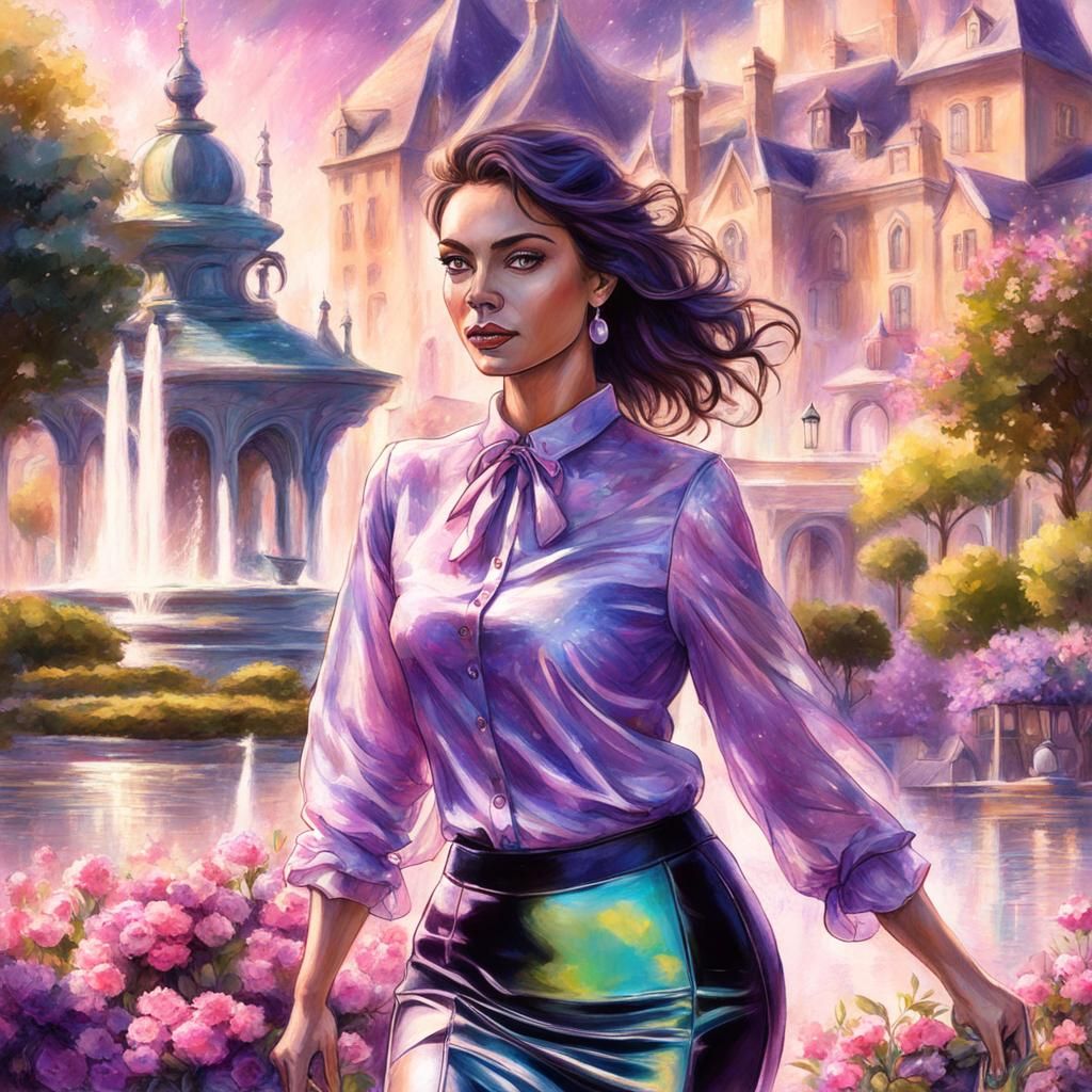 Pencil Sketch: Beautiful Woman in Village Square