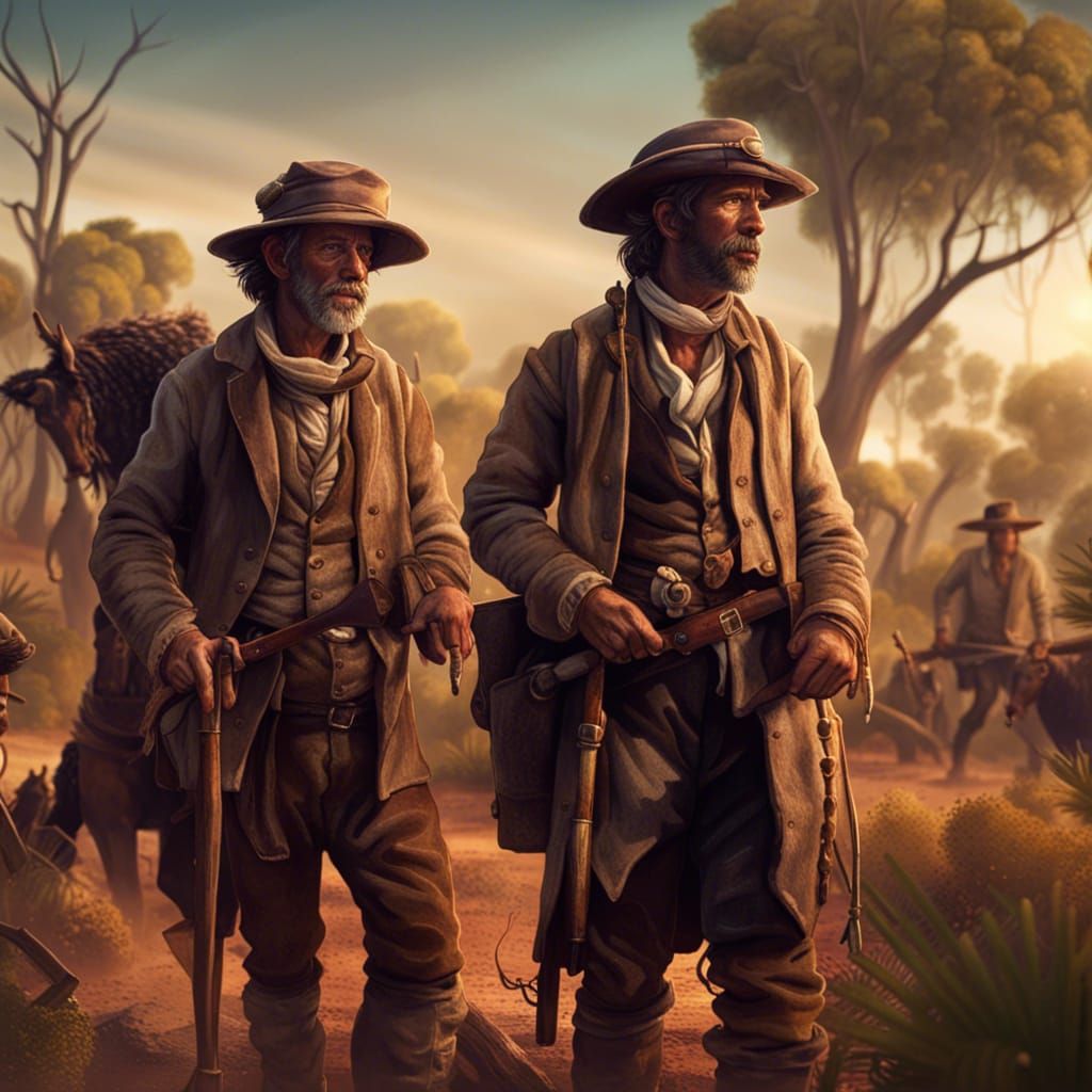 Australian Outback Swagmen: Detailed Matte Painting