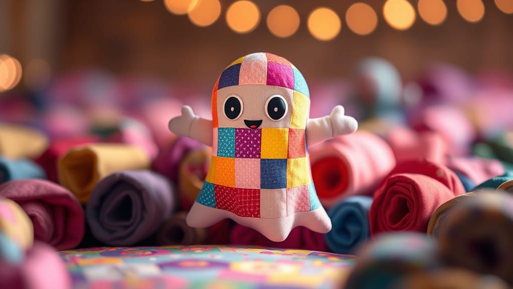 Charming Patchwork Ghost in Vibrant Fabric