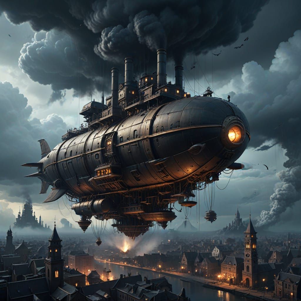 Steampunk Metropolis in the Clouds: Biomechanical Surrealism