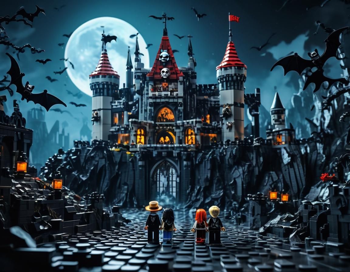 Lego Vampire couple, Gothic Castle backdrop