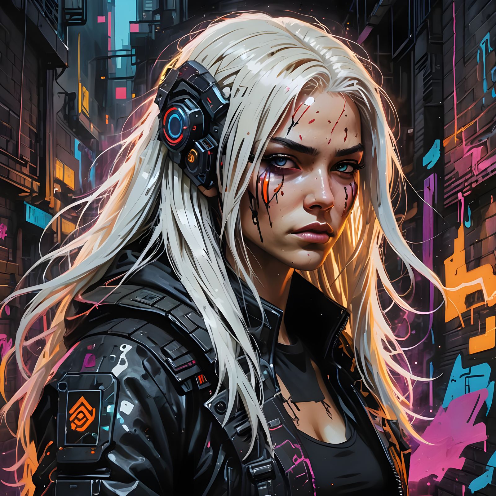 Borg Warrior Prepares for Battle in Cyberpunk Graffiti Art